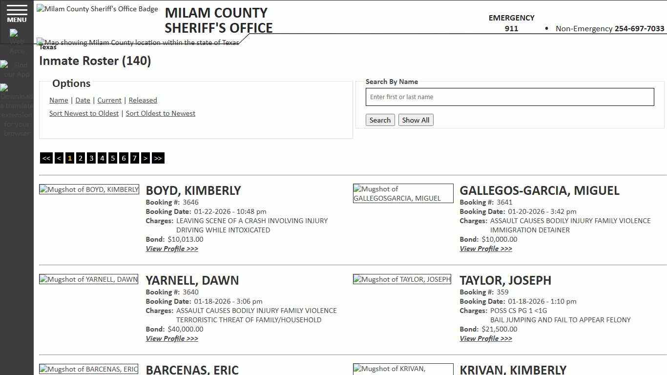 Inmate Roster - Current Inmates Booking Date Descending - Milam County Sheriff TX